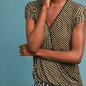 Maeve Striped Surplice Wrap V-Neck Knit Tee Top XS